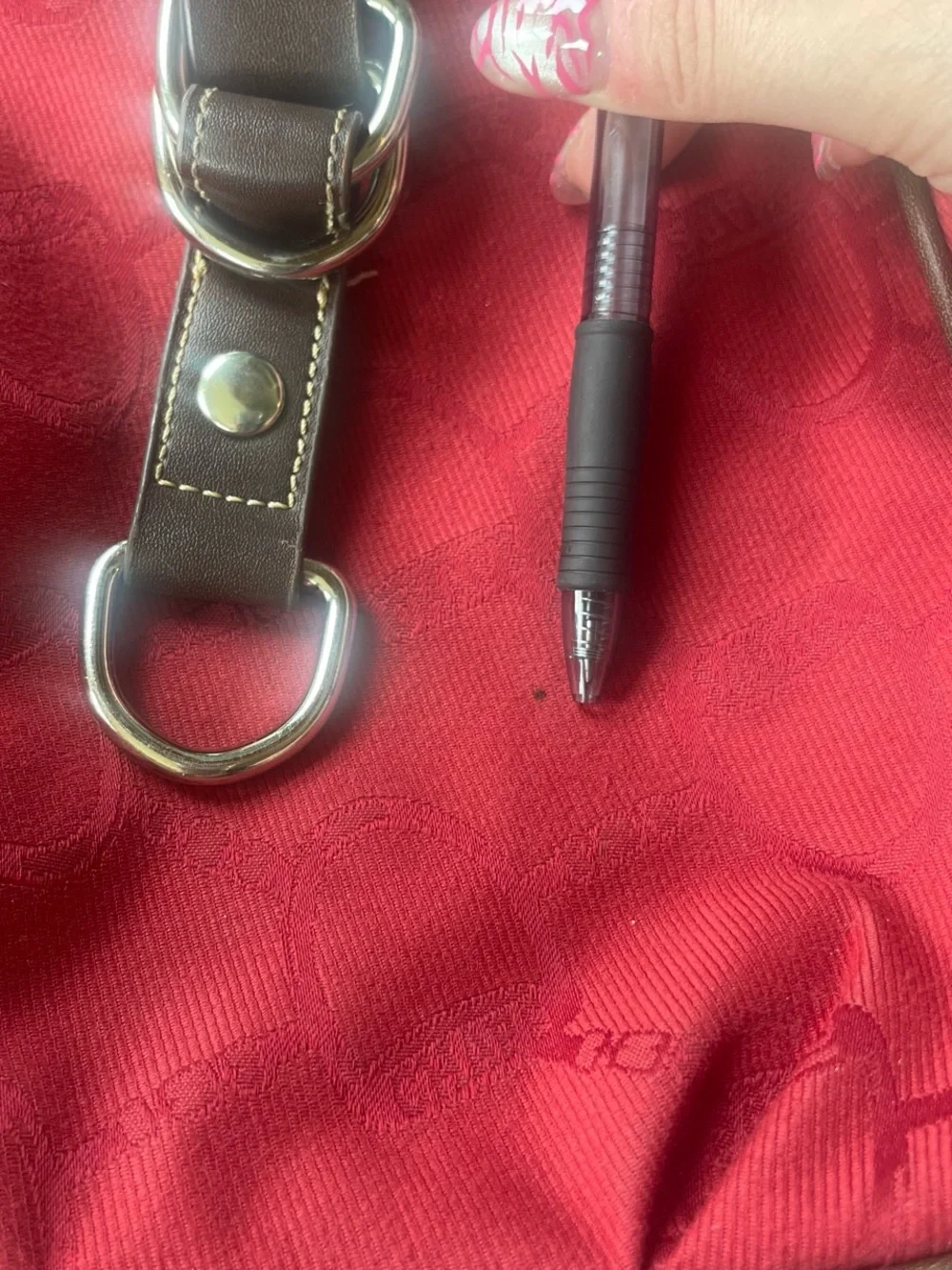 Chaps Red Shoulder Bag with Brown Trim and Buckle Detail